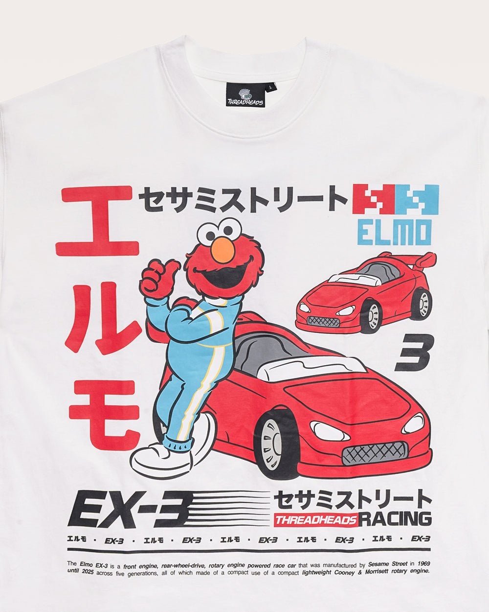 Elmo Tokyo Drift White Oversized T-Shirt Sesame Street Unisex 100% Combed Cotton Tee