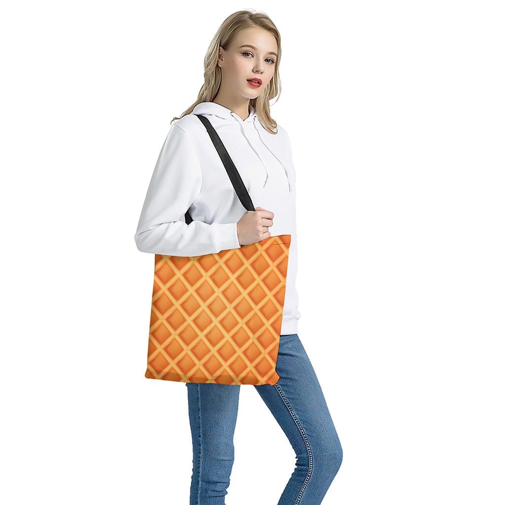 Waffle Print Tote Bag - Polyester Double-Sided Lightweight Shoulder Carry