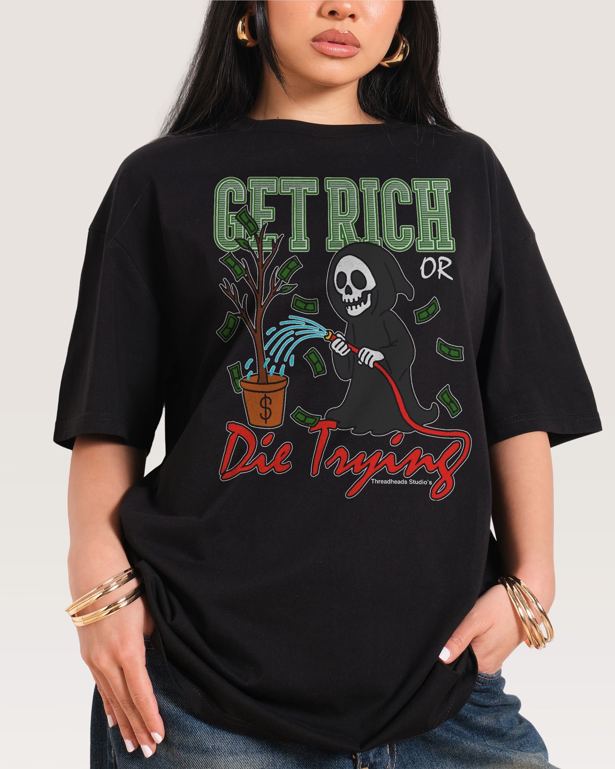 Get Rich or Die Trying Oversized Graphic Tee - Unisex 100% Combed Cotton Heavyweight T-Shirt