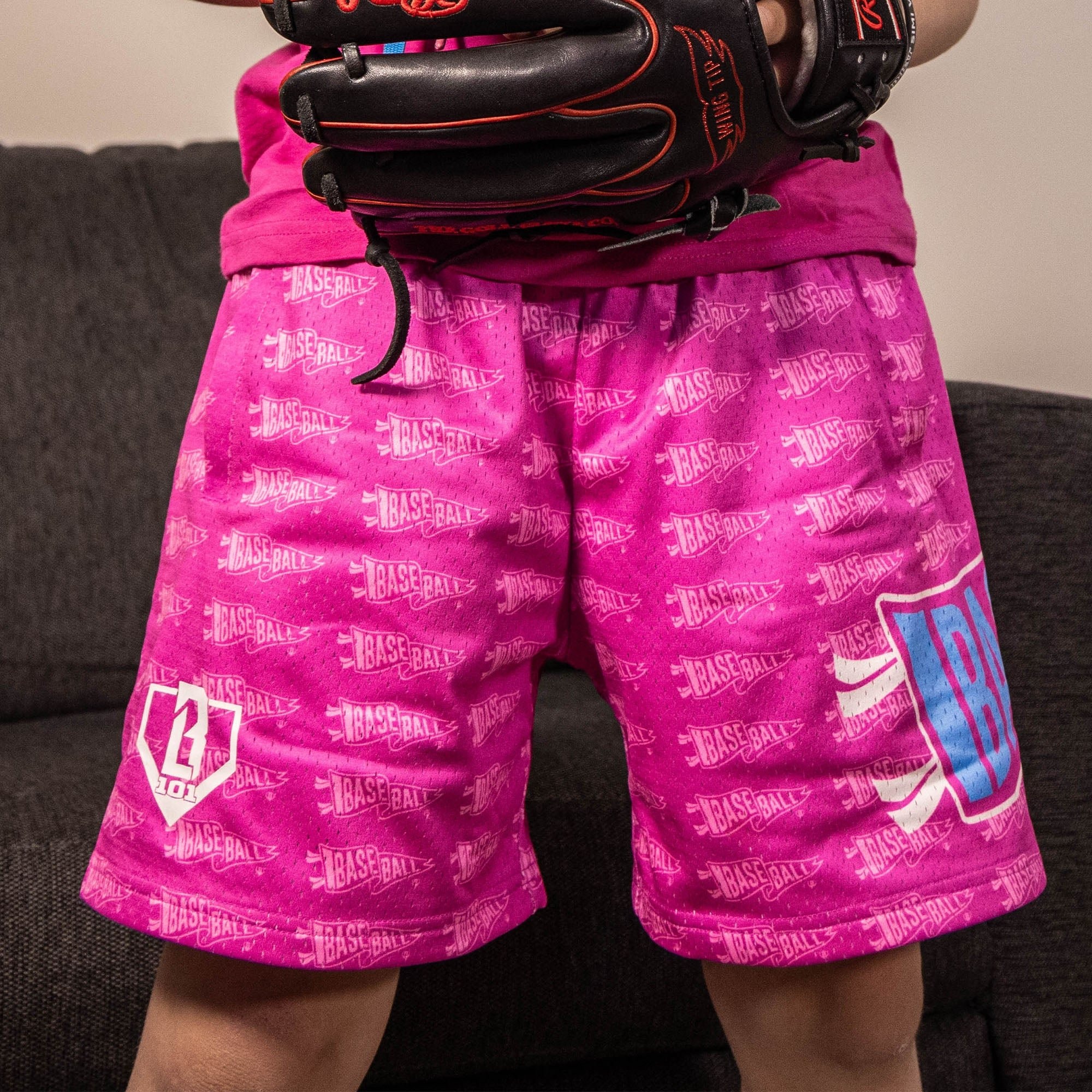 Pennant Shorts - Cotton Candy Pink Mesh Athletic Shorts with Pockets