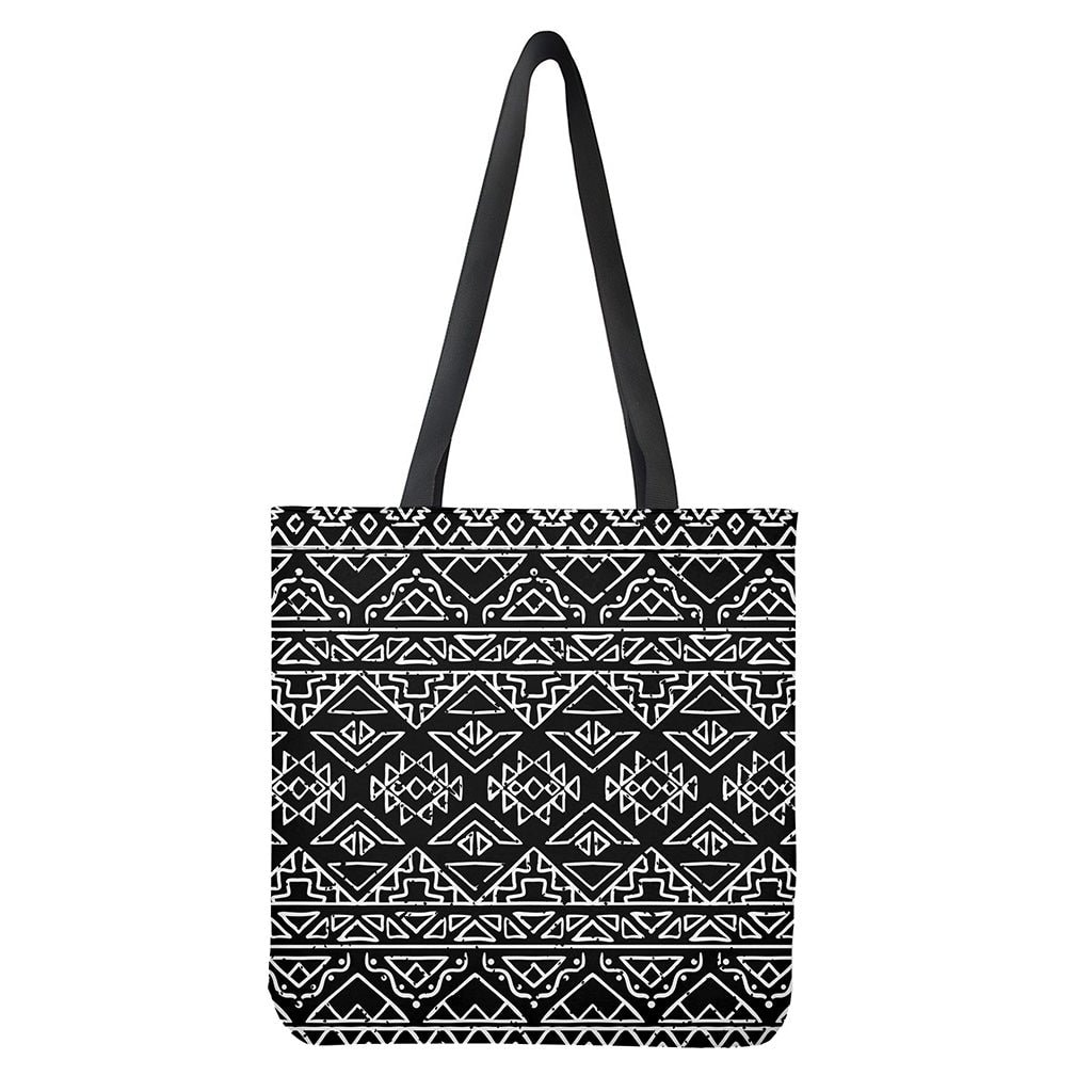 Black Ethnic Aztec Pattern Print Tote Bag - Polyester Double-Sided Lightweight