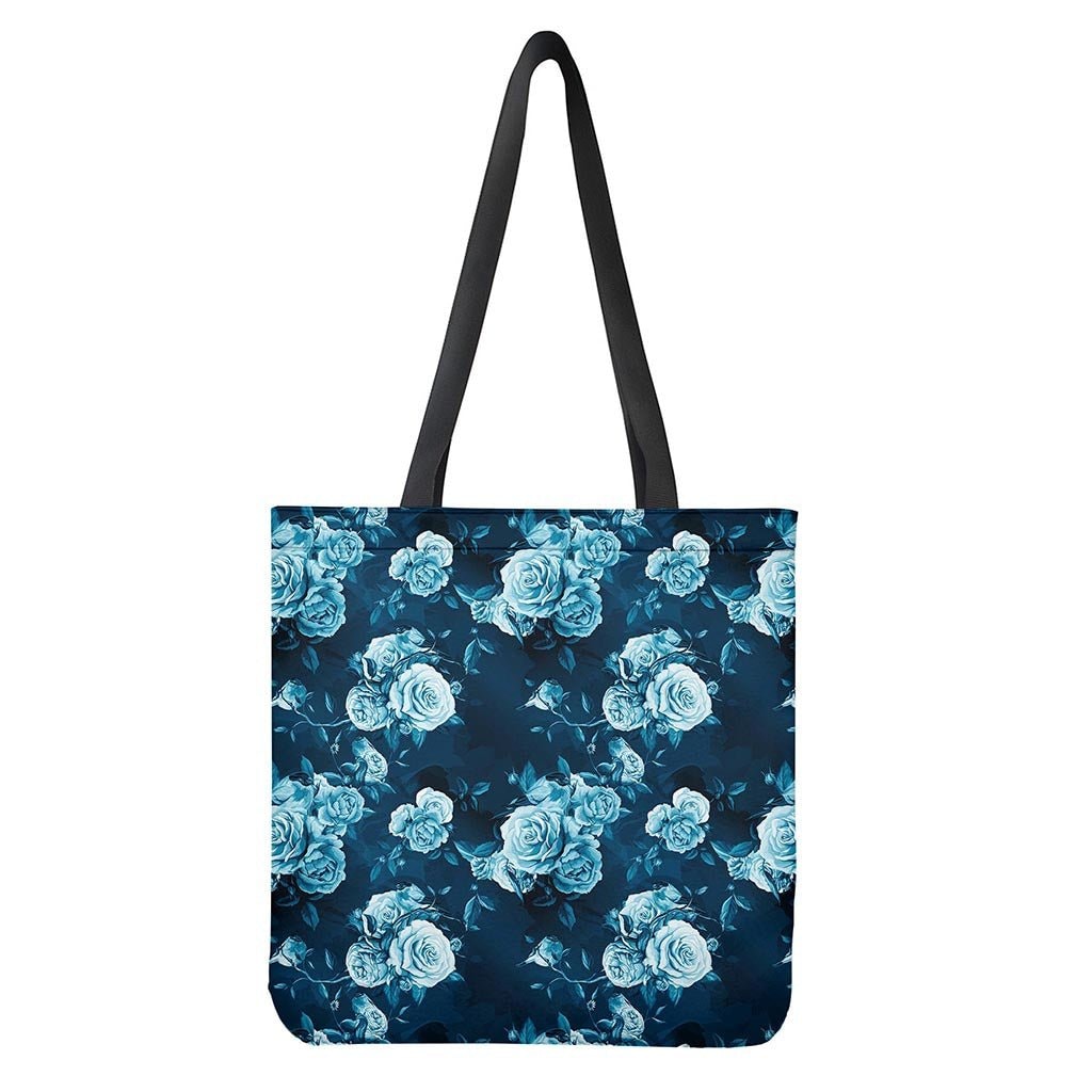 Blue Rose Floral Pattern Print Tote Bag - Polyester Double-Sided