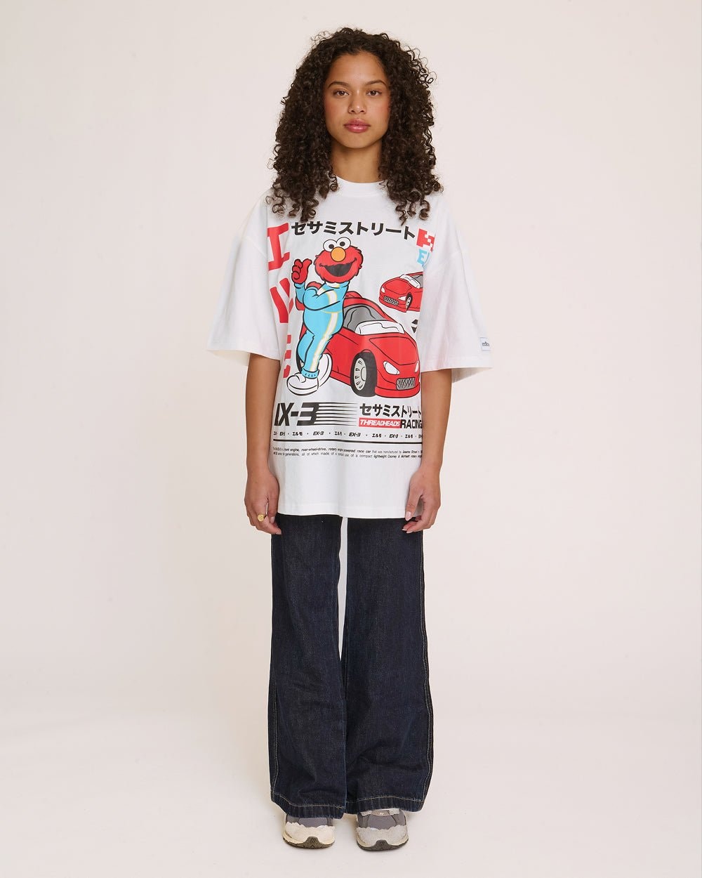 Elmo Tokyo Drift White Oversized T-Shirt Sesame Street Unisex 100% Combed Cotton Tee