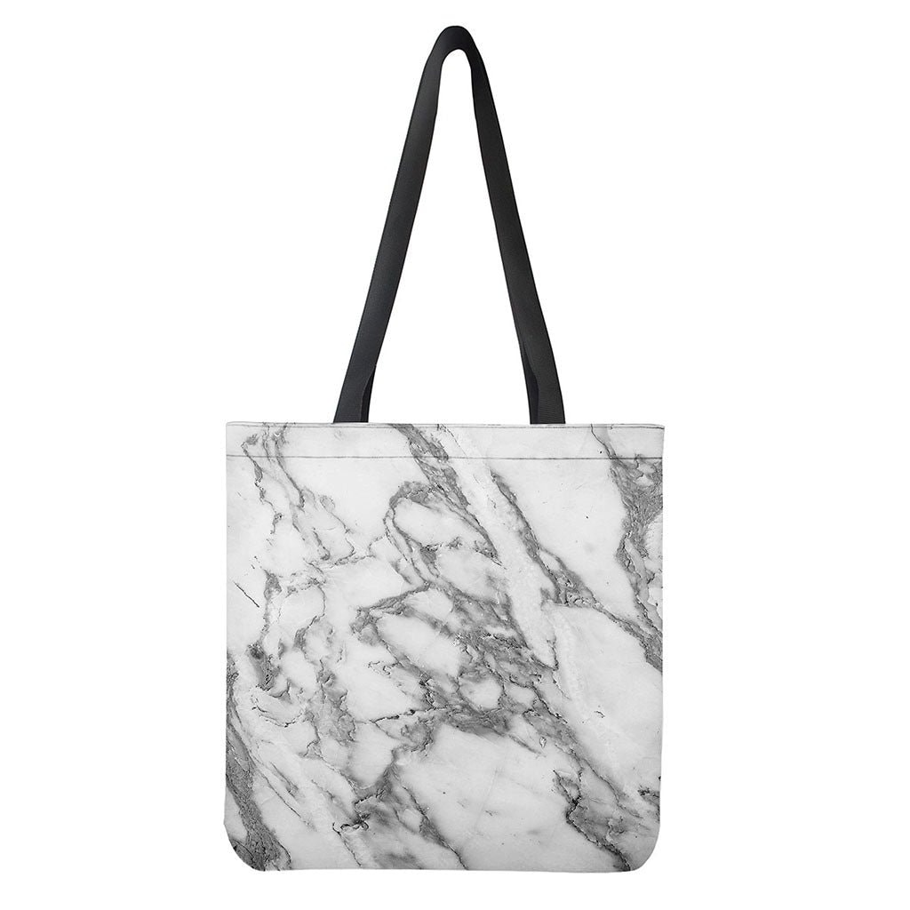 White Gray Marble Print Tote Bag - Polyester Double-Sided Print Shoulder Carry