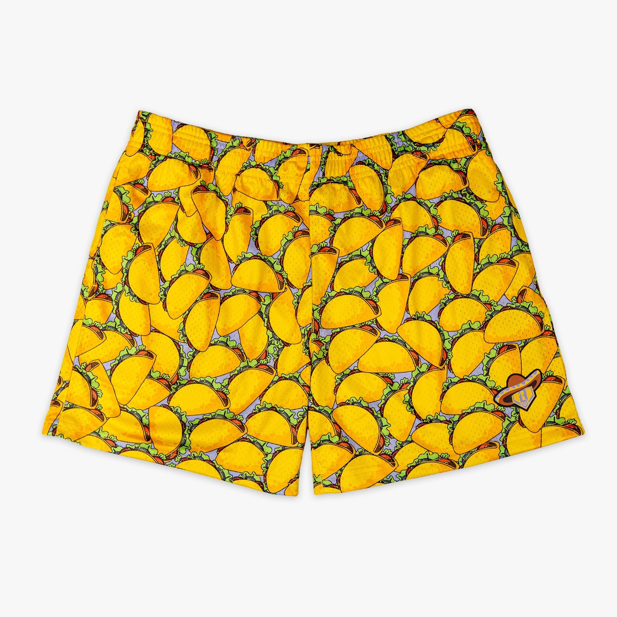 Taco Print Mesh Shorts - Baseball Lifestyle Allover Pattern, 5" Inseam