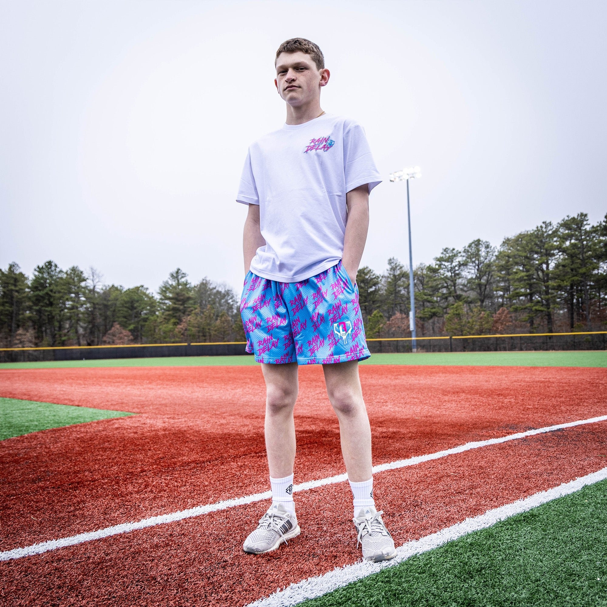 Rain Delay Cotton Candy Mesh Shorts - Allover Graphic Print, 5" Inseam