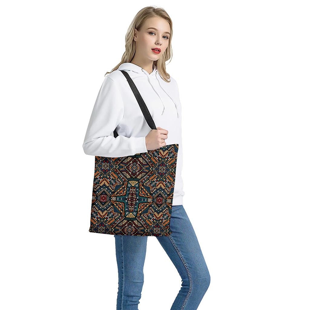 Boho Tribal Aztec Pattern Print Tote Bag - Polyester Double-Sided Shoulder Bag