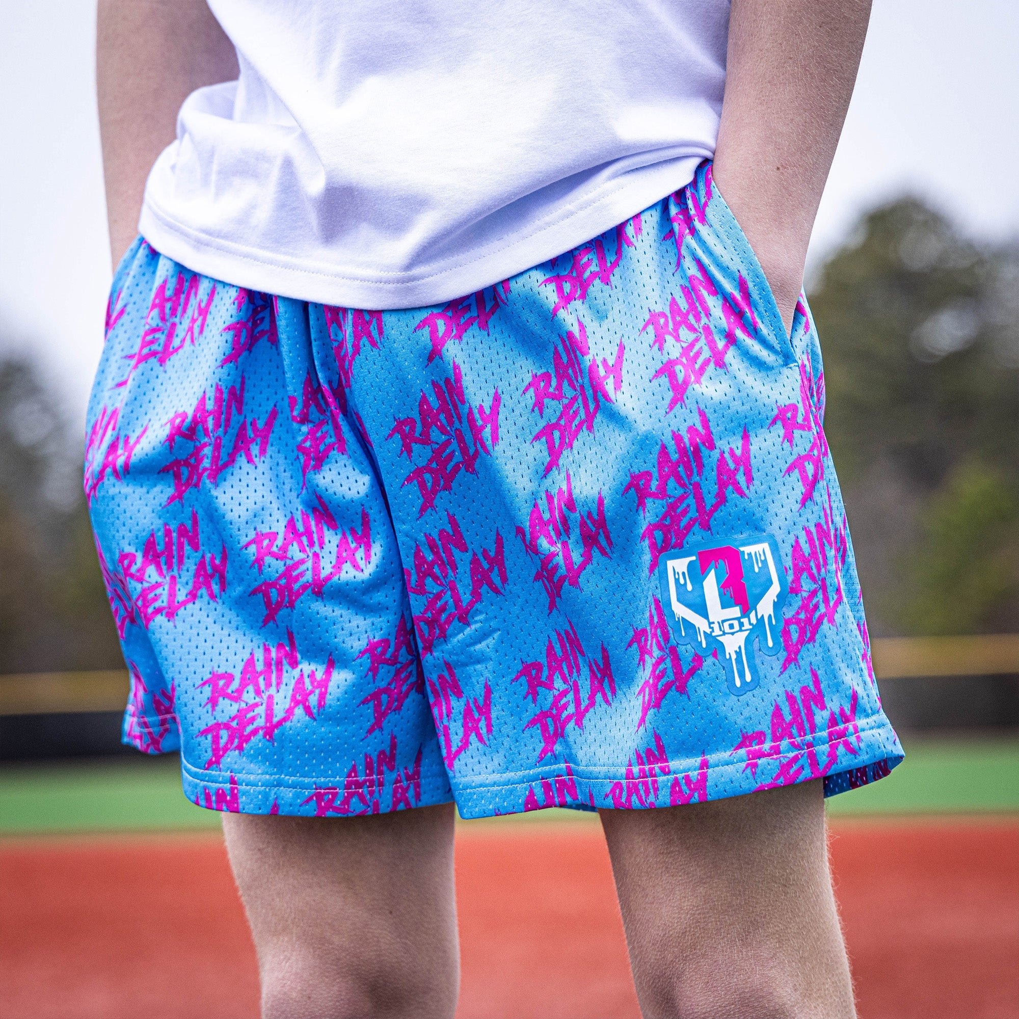 Rain Delay Cotton Candy Mesh Shorts - Allover Graphic Print, 5" Inseam