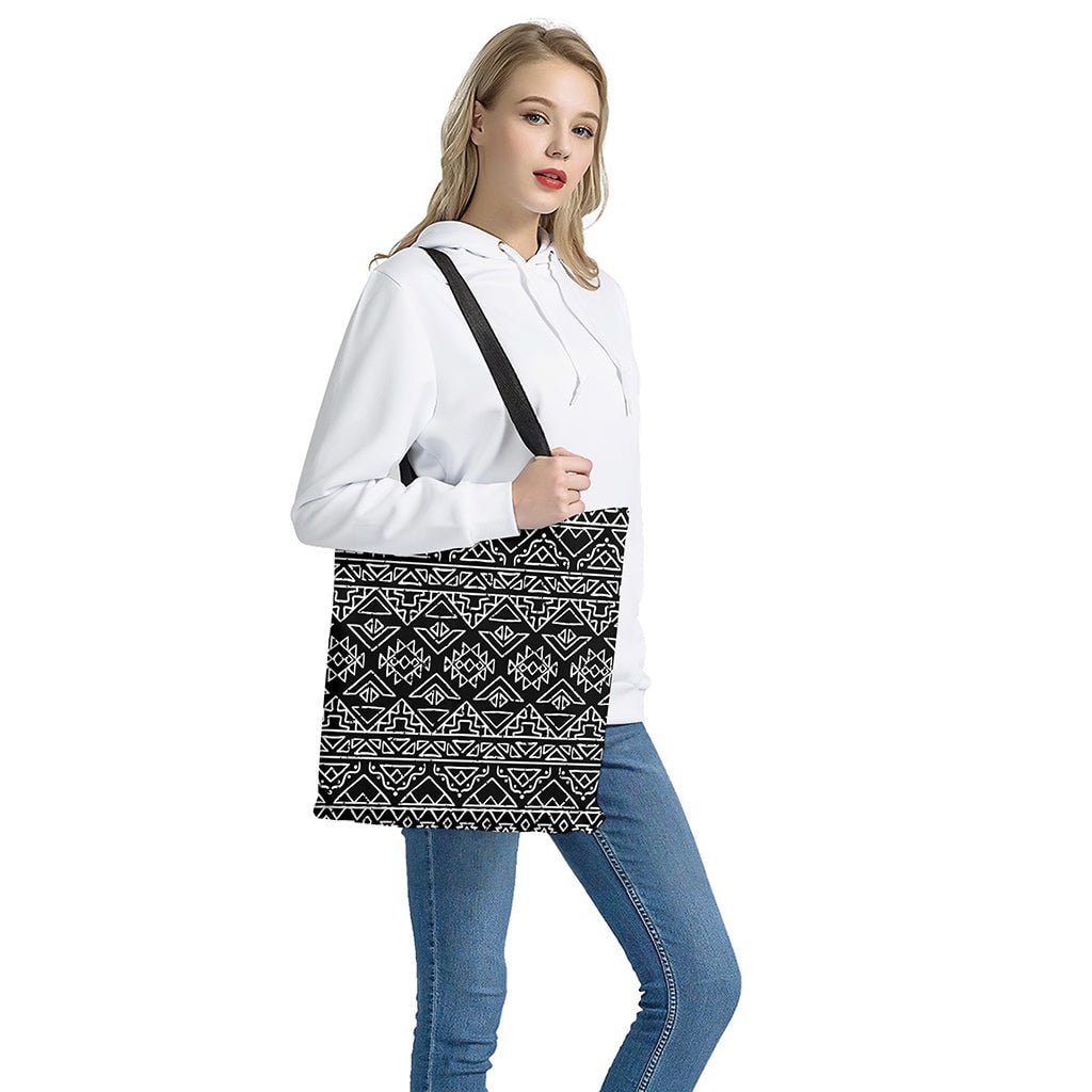 Black Ethnic Aztec Pattern Print Tote Bag - Polyester Double-Sided Lightweight