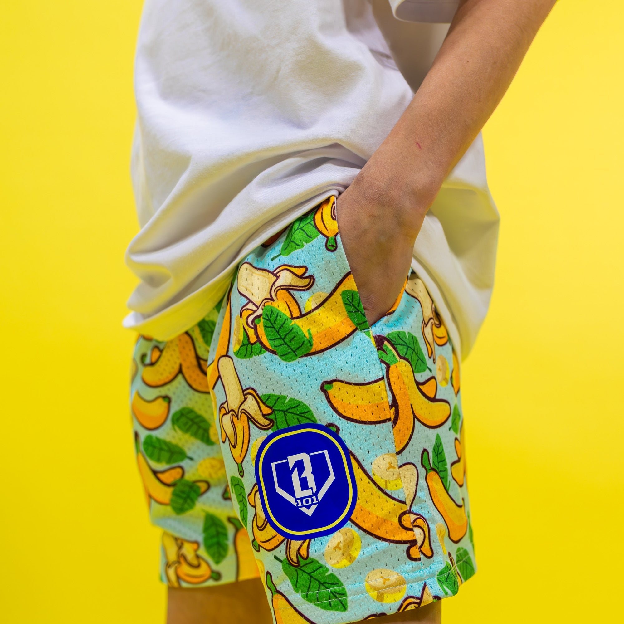 Banana Shorts - Tropical Mesh Shorts with Allover Banana Print, 5" Inseam