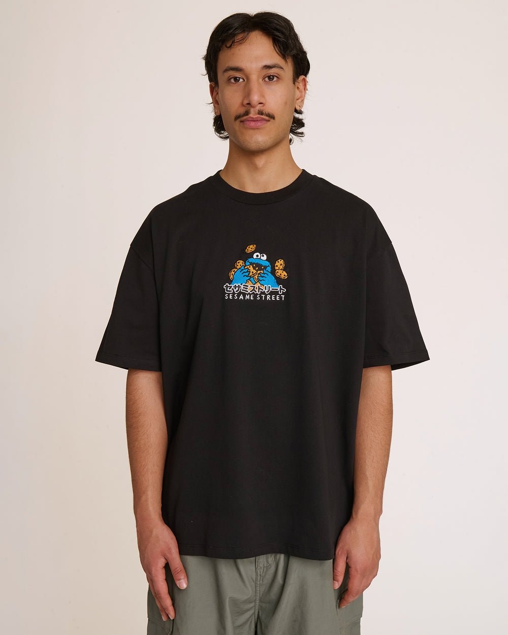 Cookie Monster Tokyo Oversized Embroidered Tee - Unisex 90s Boxy Fit 100% Combed Cotton