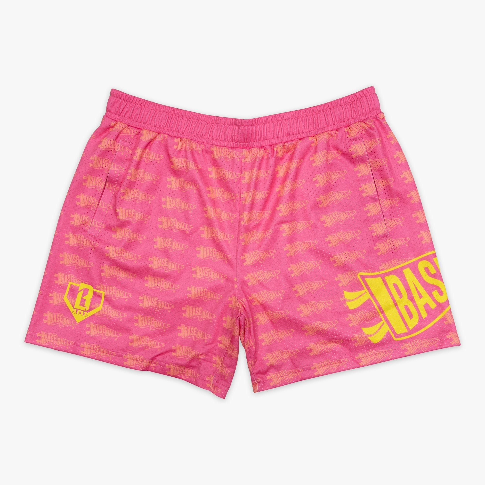 Pennant Shorts - Pink Lemonade Baseball Mesh Shorts with Allover Print
