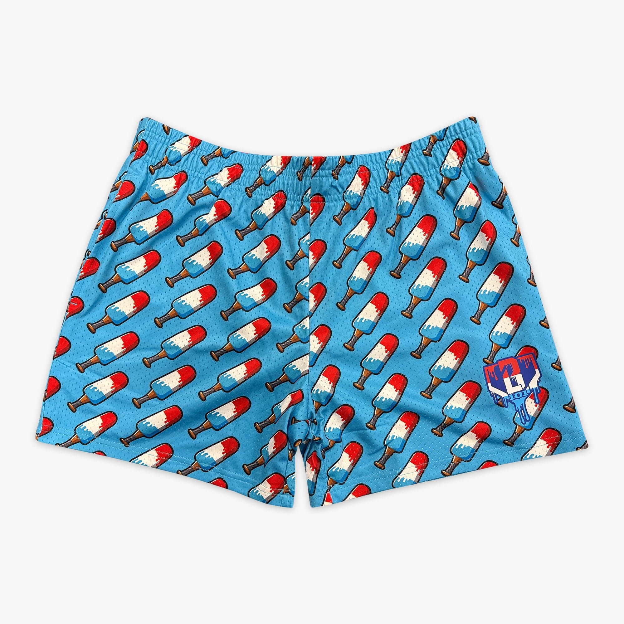 Freeze Pop Patriotic Mesh Shorts - Red White Blue Allover Print, 5" Inseam