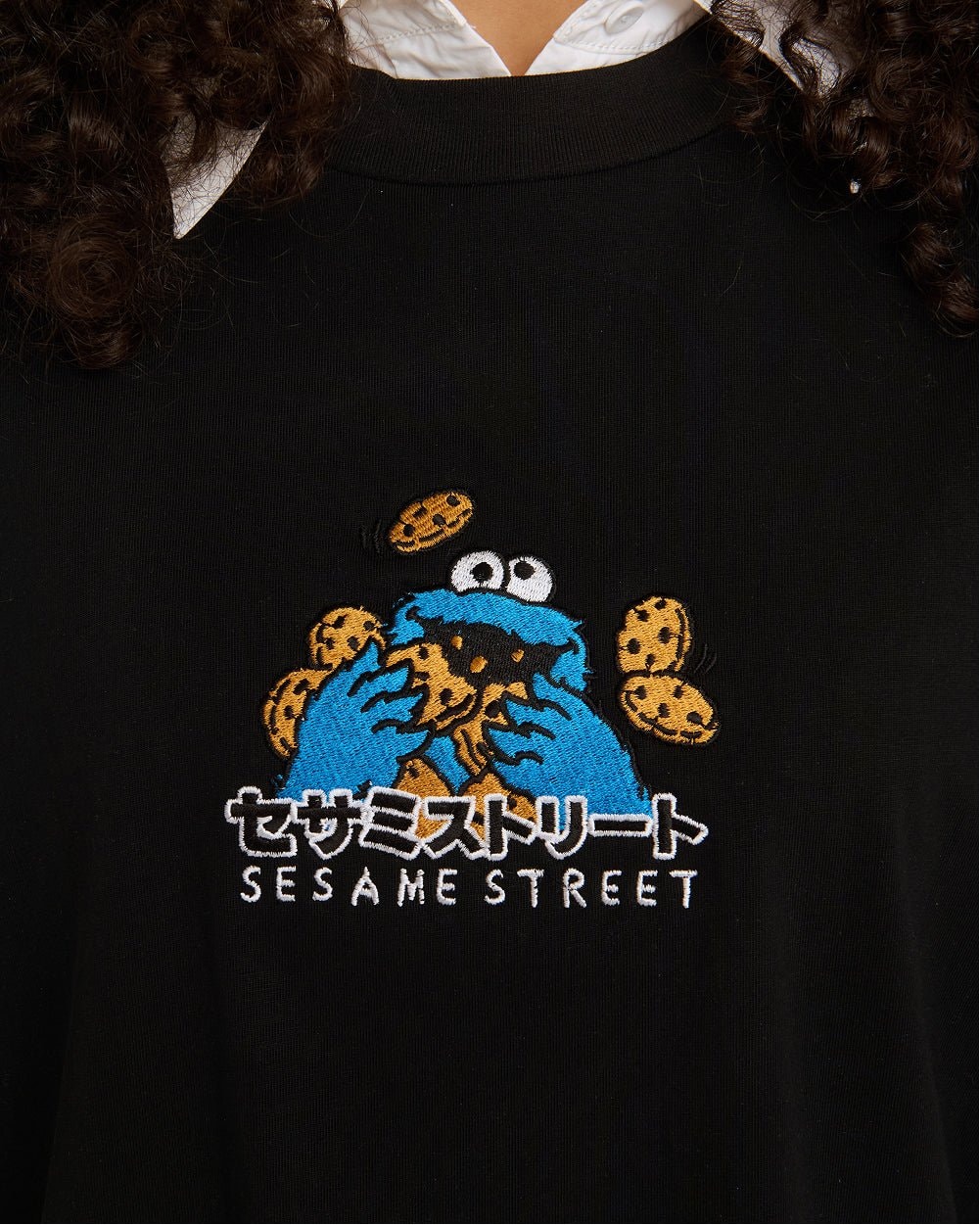 Cookie Monster Tokyo Oversized Embroidered Tee - Unisex 90s Boxy Fit 100% Combed Cotton