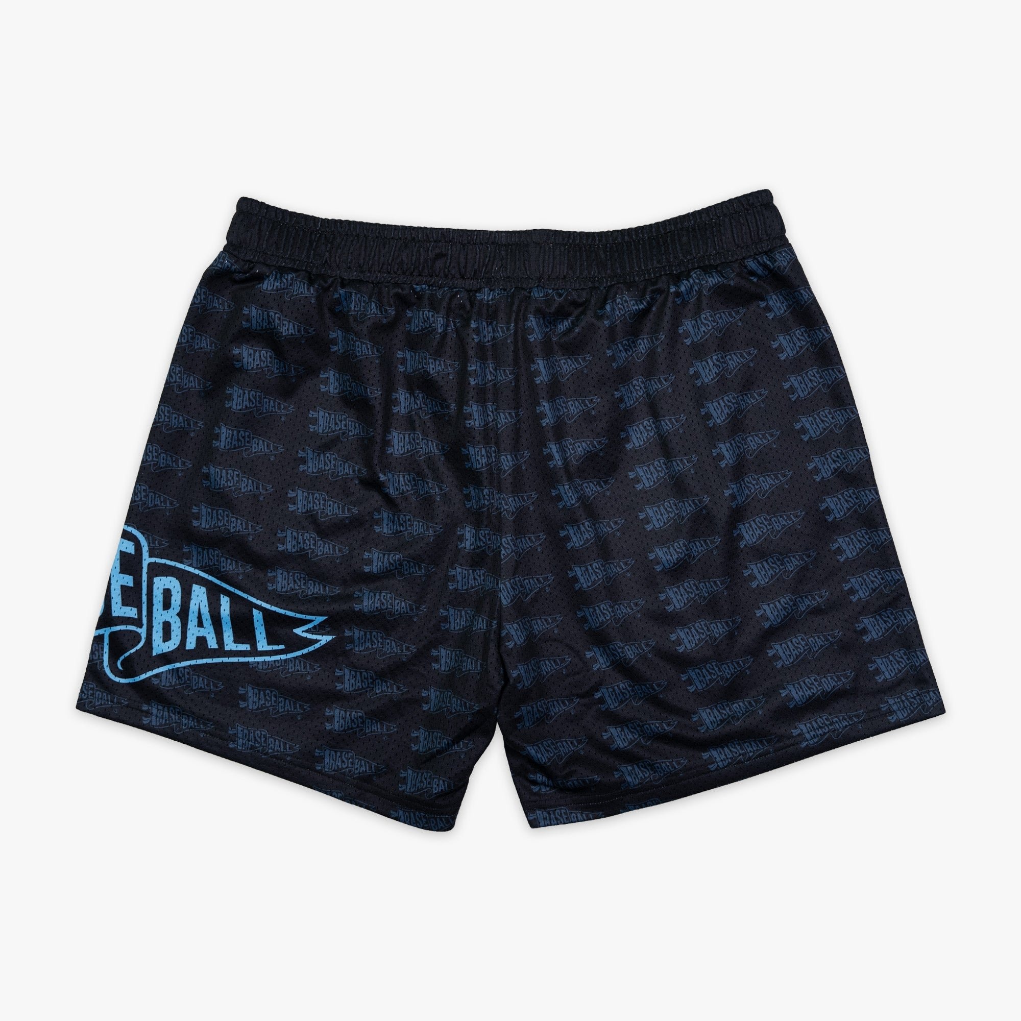 Pennant Shorts - Black/Light Blue Mesh Athletic Shorts with Pockets